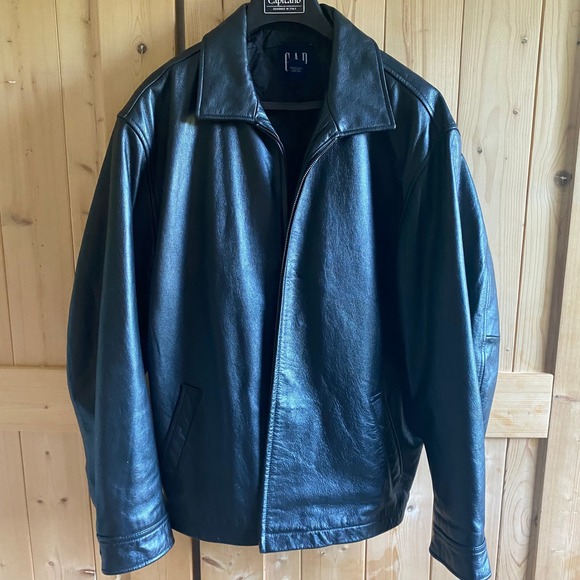Vintage GAP Black Leather Bomber Jacket Heavy Weight Quilted